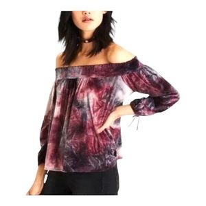 American Eagle Outfitters  NWT Tie Dye Velvet‎ Off Shoulder Blouse Size XS
